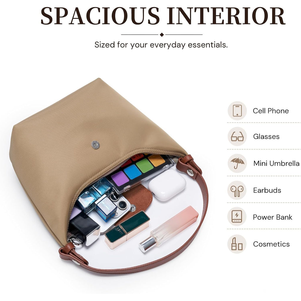 Mini Nylon Handbag For Women Crossbody, Small Shoulder Bag With 2 Straps, Convertible Dumpling Purse, Crescent Underarm Bag