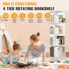 4 Tier Rotating Bookshelf Tower, Spinning Bookshelf, Revolving 360° Bookcase Storage Round Carousel, Vertical Rotate Turning Spiral Corner Organizer Lazy Susan, White