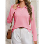 Womens Long Sleeve Polo Shirts Business Work Casual V Neck Collared Tops Button Down Loose Fit Tees Shirts