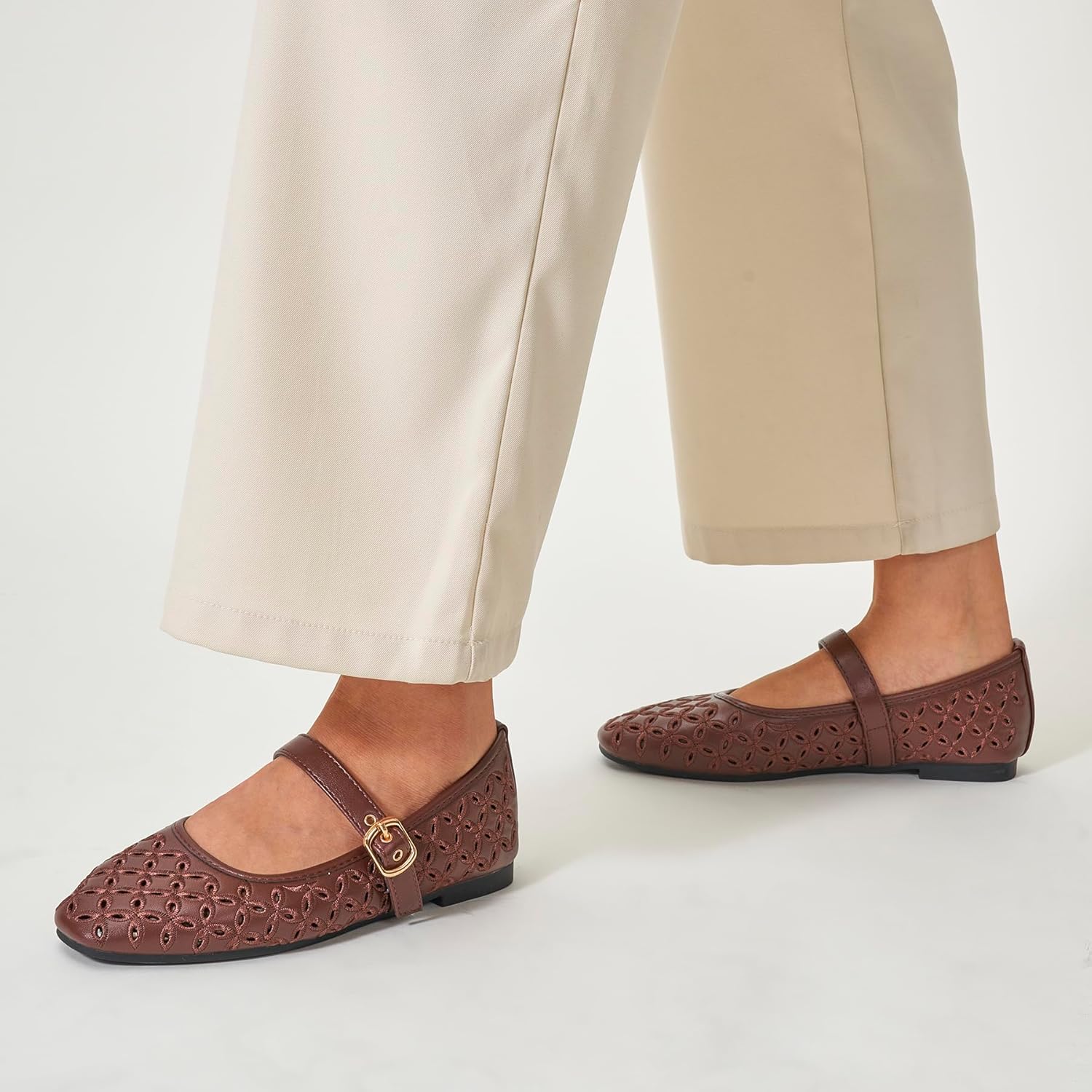 Trary Mary Jane Shoes Women, Hollow Flats for Women, Ballet Flats Shoes Round Toe Mary Jane Flats, Ankle Strap Spring Summer Shoes Dressy Comfortable