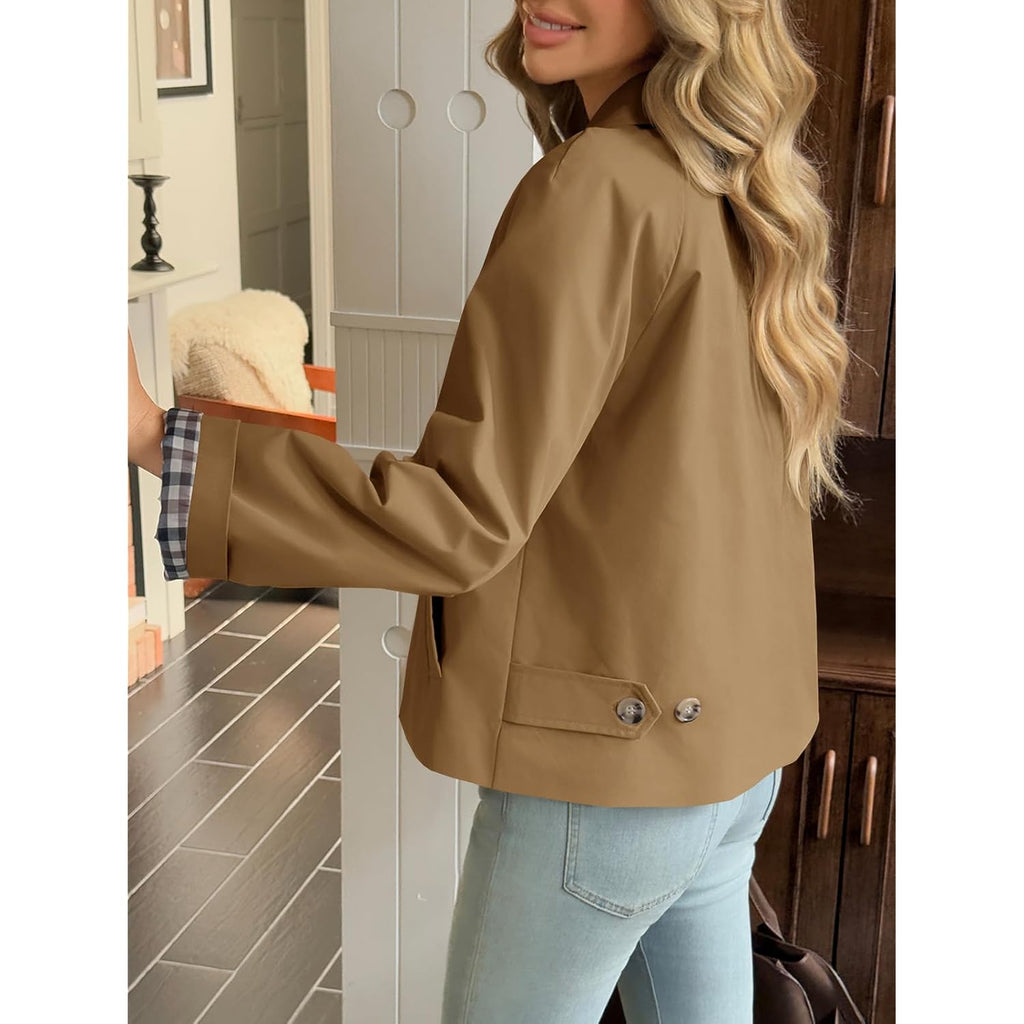 Tankaneo Womens Cropped Trench Coat Lightweight Single Breasted Jacket Fall Windbreaker Fashion Outerwear