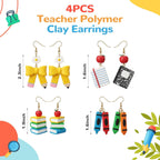 4 Pairs Teacher Earrings for Women Cute Polymer Clay Teacher Day Studs Earrings Gifts Pencil Crayon Composition Notebook Book Jewelry for Graduation Appreciation End of Year Accessories