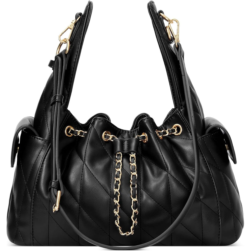 Cluci Quilted Leather Handbag, Soft Tote Bags For Women With Adjustable Strap, Crumpled Shoulder Purse Tabby Slouchy Hobo Bag