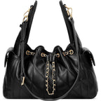 Cluci Quilted Leather Handbag, Soft Tote Bags For Women With Adjustable Strap, Crumpled Shoulder Purse Tabby Slouchy Hobo Bag
