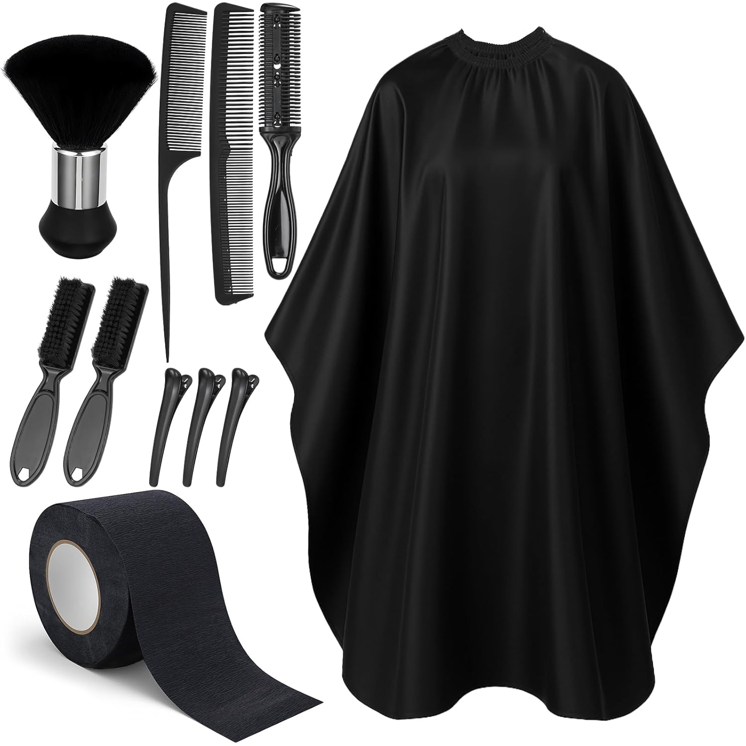 10 in 1 Barber Cape Kit, Hair Cutting Cape Neck Duster Brush Combs, Clips & Cleaning Supplies for Home Men Father Gifts