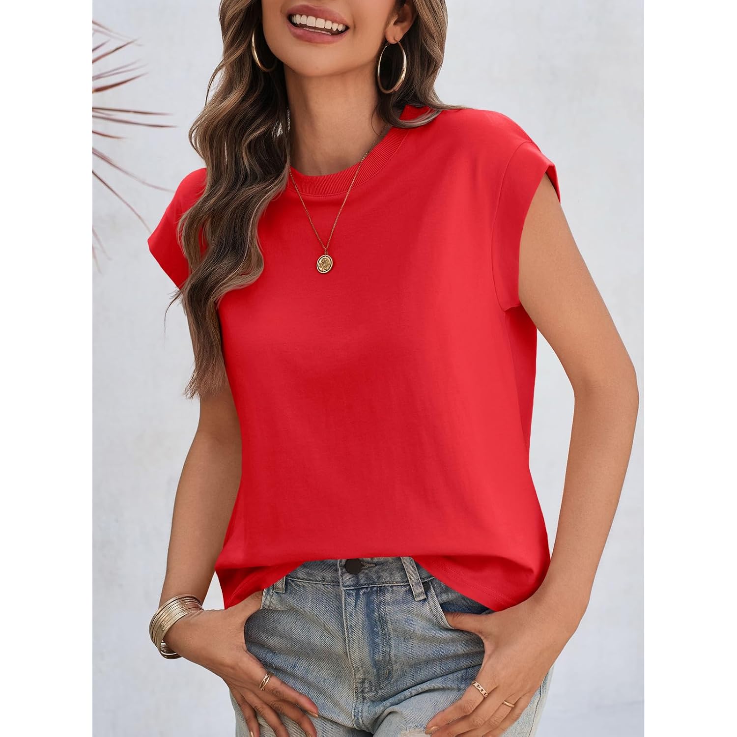 Cicy Bell Womens Cap Sleeve Tops Summer Casual Cotton T Shirts Loose Fit Crew Neck Basic Tee
