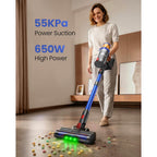 Cordless Vacuum Cleaner, 650W/55Kpa Vacuum Cleaners For Home, 70Mins Stick Vacuum With Self-Standing,Anti-Tangle,Wall Mount Charging,Lightweight Wireless Vacuum For Hardwood Floors Carpet Pet Hair Car