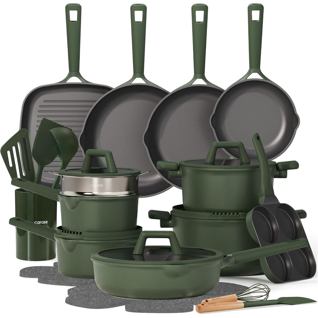CAROTE 31PCS Pots and Pans Set, Nonstick Cookware Set Kitchen Non Stick Induction Titanium Cookware Non-toxic Granite Cooking set, PFOA Free