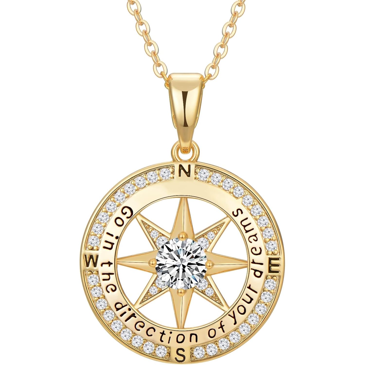 Graduation Gifts for Her, Inspirational Graduates Compass Necklace for Women Girls Jewelry, Class of Senior High School College Graduation Gifts for Friends with Congrats Grad Box and Gift Card (18K Gold Filled 925 Sterling Silver necklace)