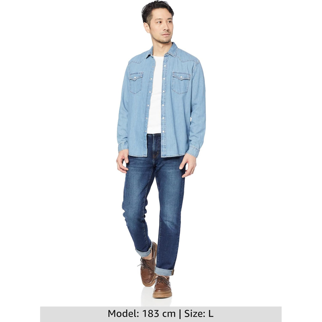 Amazon Essentials Men'S Long Sleeve Denim Shirt, Regular-Fit