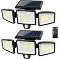 Tuffenough Solar Outdoor Lights 2500Lm 210 Led Security Lights With Remote Control,3 Heads Motion Sensor Lights, Ip65 Waterproof,270° Wide Angle Flood Wall Lights With 3 Modes(2 Packs)