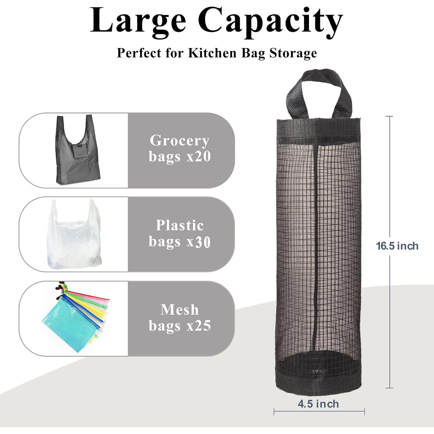 Plastic Bag Holder, Grocery Bag Holder Mesh Hanging Storage Bag Dispenser (Black 2 Packs)