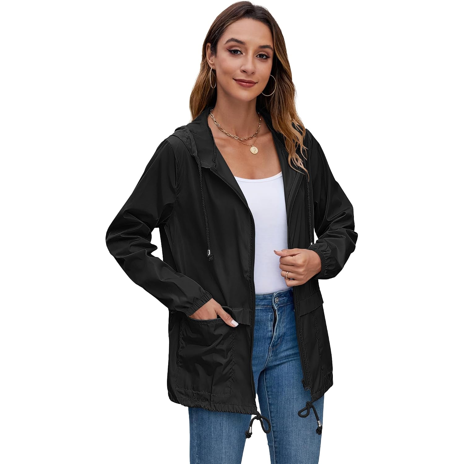 Women'S Lightweight Hooded Raincoat Waterproof Packable Active Outdoor Rain Jacket (S-3Xl)