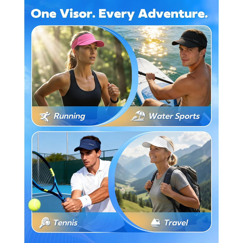 Sport Sun Visor Hat for Women Men - Lightweight Stretchy Polyester Spandex Quick Dry Sweatband Wrinkle Resistant
