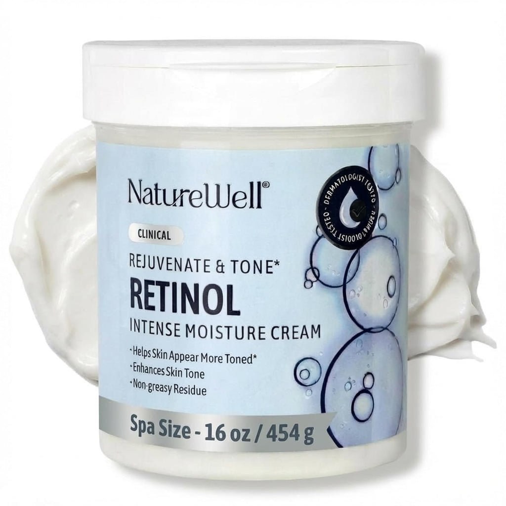 Nature Well Clinical Retinol Intense Moisture Cream For Face & Body - Anti-Aging Firming Cream For Wrinkles, Fine Lines & Crepey Skin – Hydrating & Nourishing Body Lotion & Facial Moisturizer - 16 Oz
