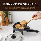 Elite Gourmet Efs059 Personal Electric Skillet, 7” Compact Portable Cooker, Adjustable Temperature, 600W Rapid Heating, Nonstick Surface, Tempered Glass Lid, Removable Handle, Black