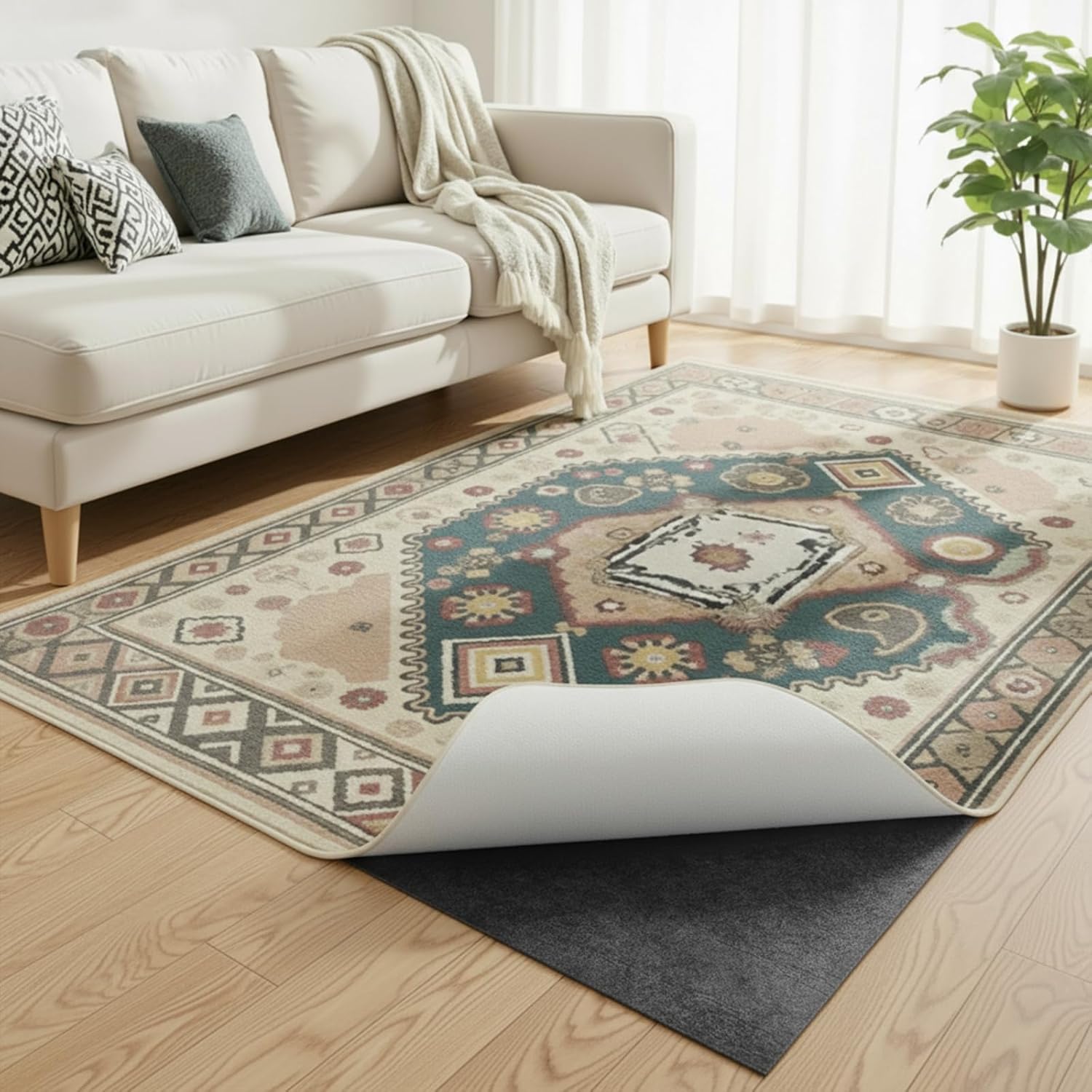 Songrey Non Slip Rug Pad Gripper 8 x 10 Ft, Thick Felt Fabric with Anti Skid Backing, Carpet Pad for Hardwood Floors, Keep Area Rugs in Place and Safe