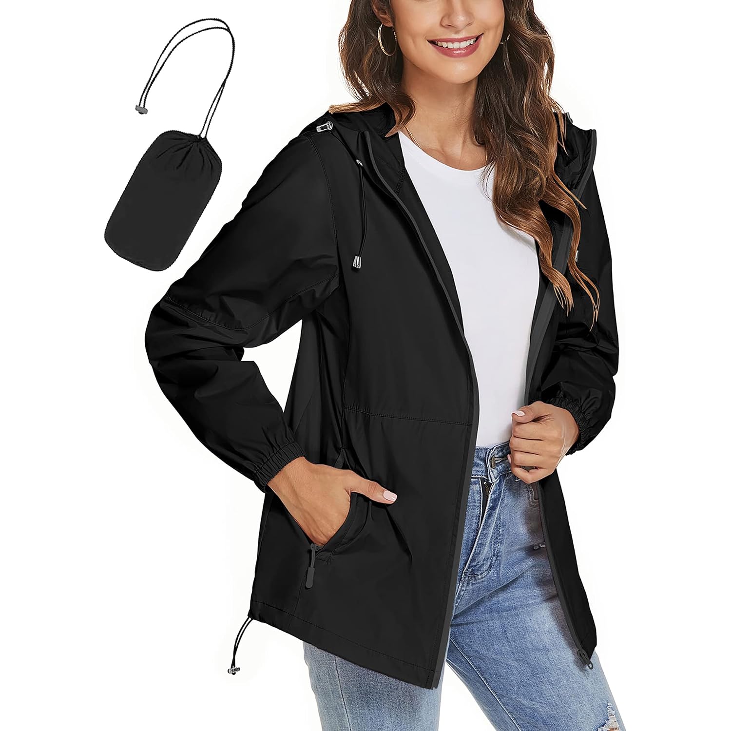 Womens Rain Jackets Waterproof Windbreaker Jackets Lightweight Portable Rain Coat