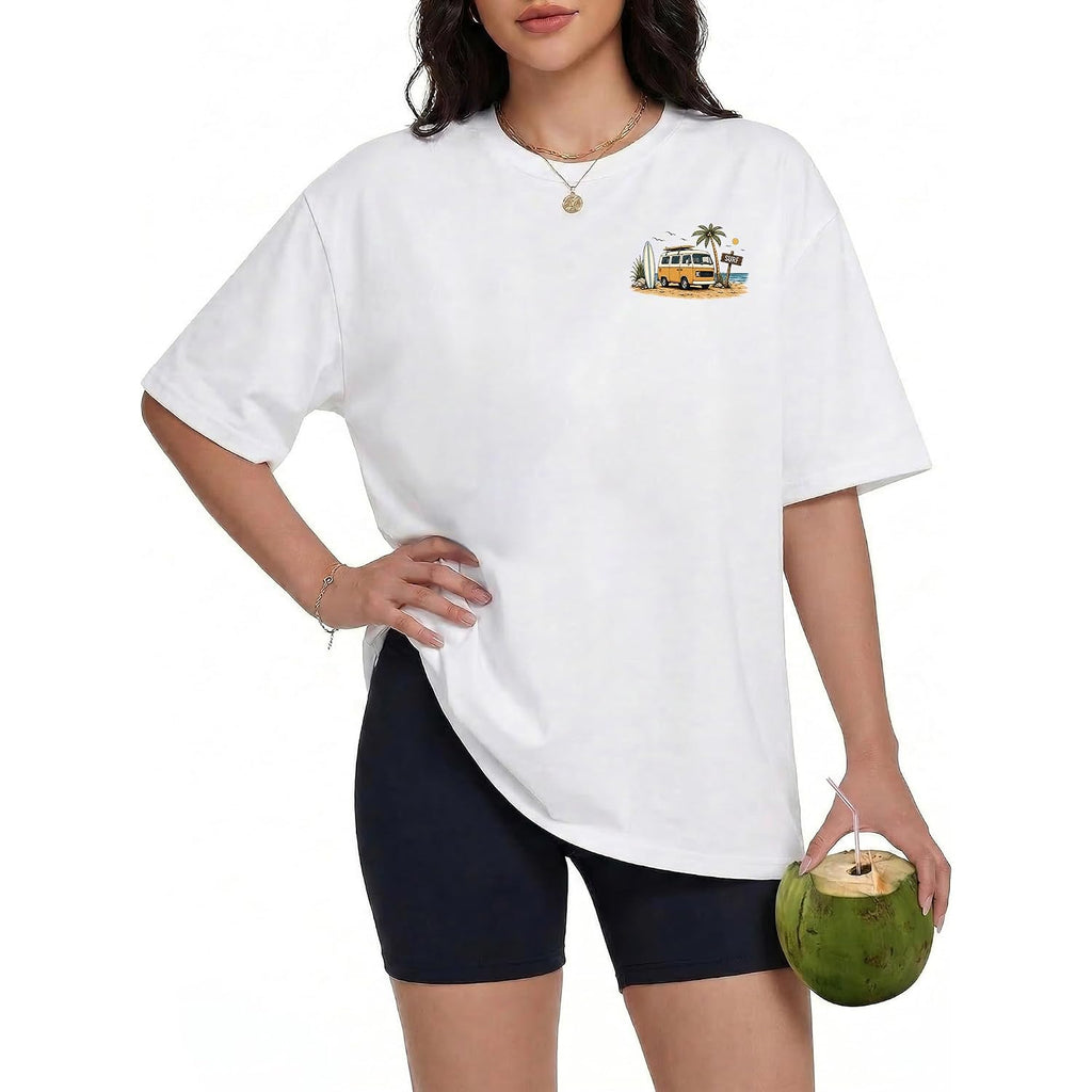 Aiyino Womens Oversized Graphic Tee 100% Cotton California Beach Graphic Shirt Loose Fit Casual Summer Top Tan Obx