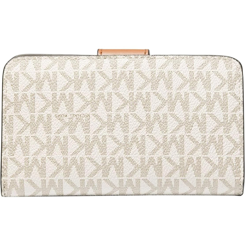 Michael Kors Women's MK Charm Medium Tab Pocket Bifold, Gold-Tone Hardware/Vanilla/Acorn