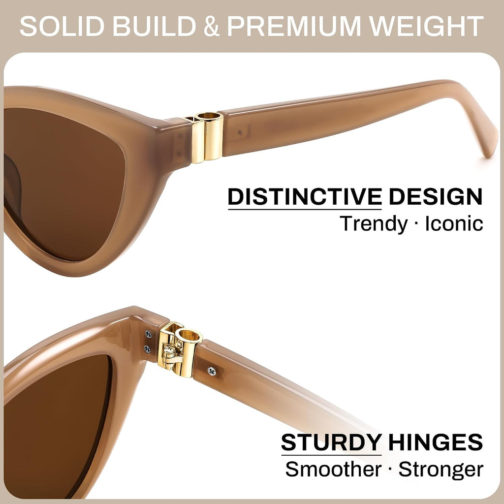 FEISEDY Cat eye Sunglasses with Polarized and UV400 Protection for Women, Retro Stylish for Driving Fishing and Party B0428 Champagne Frame + Tea Lens