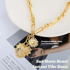 HETICA Chunky Gold-Plated Necklace for Women Heart Pendants Necklace Sun Flower Necklace Fashion Hip Hop Choker Gift