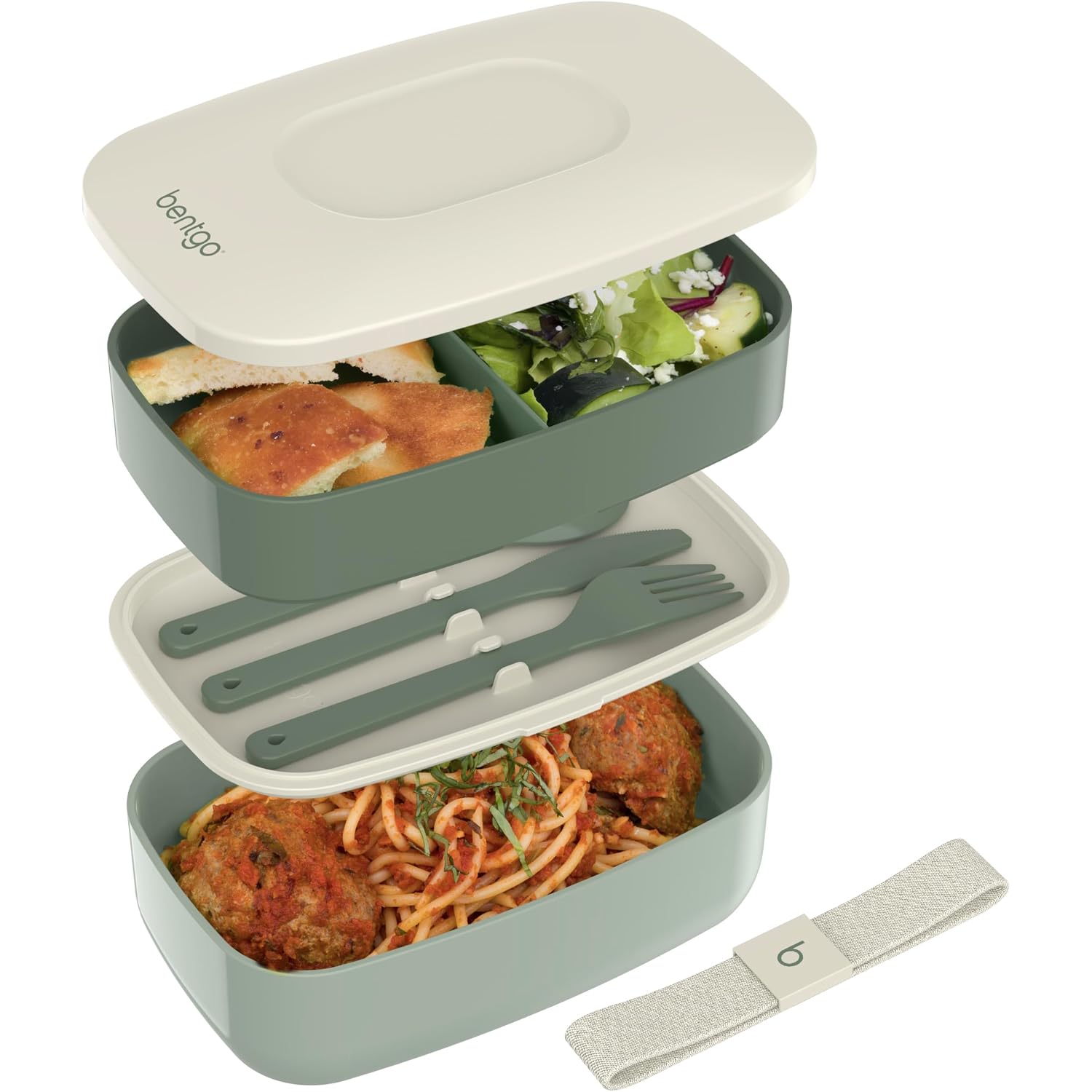 Bentgo Classic - Adult Bento Box, Stackable 3-Compartment Lunch Box With Removable Utensil Set And Sealing Strap, Bpa-Free, Food Container Ideal For Meal Prep, Work, And On The Go (Khaki Green)