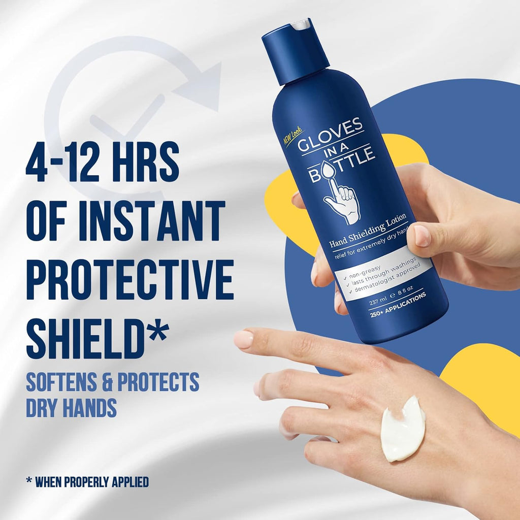 Gloves In A Bottle Shielding Lotion – Long-Lasting Barrier Moisturizer for Dry, Cracked Hands & Sensitive Skin | Non-Greasy, Fragrance Free Lotion | Safe for Men, Women & Babies 6 Months+ | 8 oz