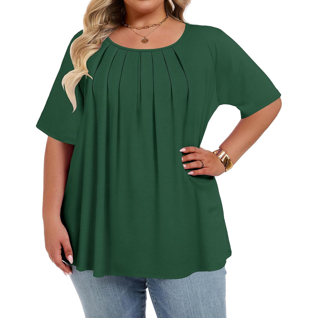Womens Plus Size Tops Summer Short Sleeve Shirts Flowy Crewneck Casual Loose Tunic Top Blouses 2026