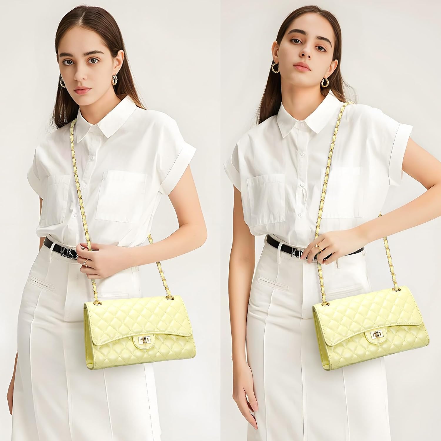 Quilted Crossbody Purse For Women Trendy Ladies Shoulder Bag With Chain Strap Pu Leather Cross Body Bags Satchel Handbag
