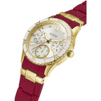 Guess Women'S Gold-Tone + Iconic Red Stain Resistant Silicone Watch