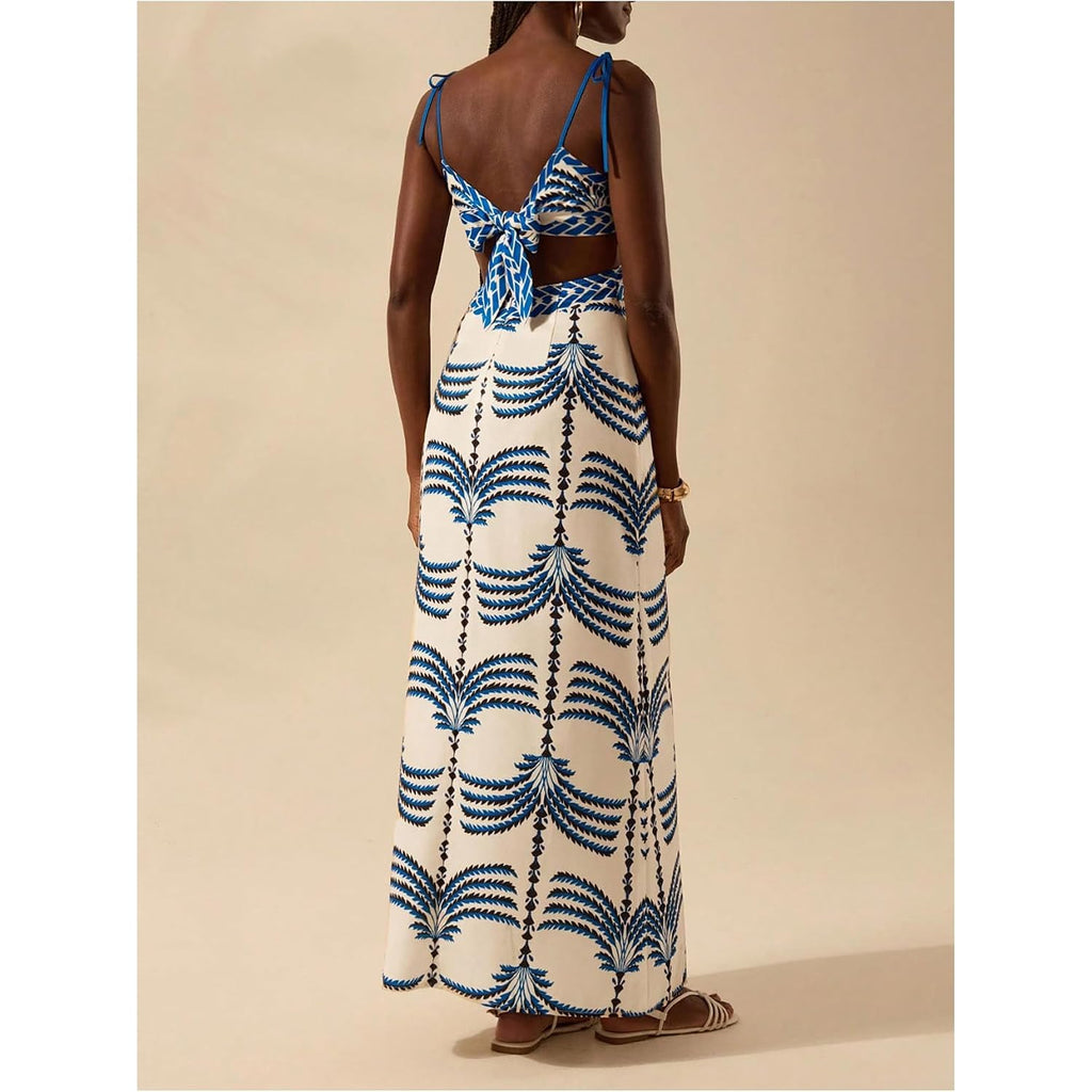 Soly Hux Women'S Summer Maxi Dress Boho Print Tie Shoulder Spaghetti Strap Cut Out Tie Back Cami Dresses Sundress