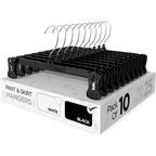 Pant & Skirt Hangers - Closet Hangers For Shorts, Shirts, Jeans, Dresses, Slacks, Coats, Clothes, Clothing, Garments & More - Durable, Space Saving & Non-Slip, Black - 10 Pack