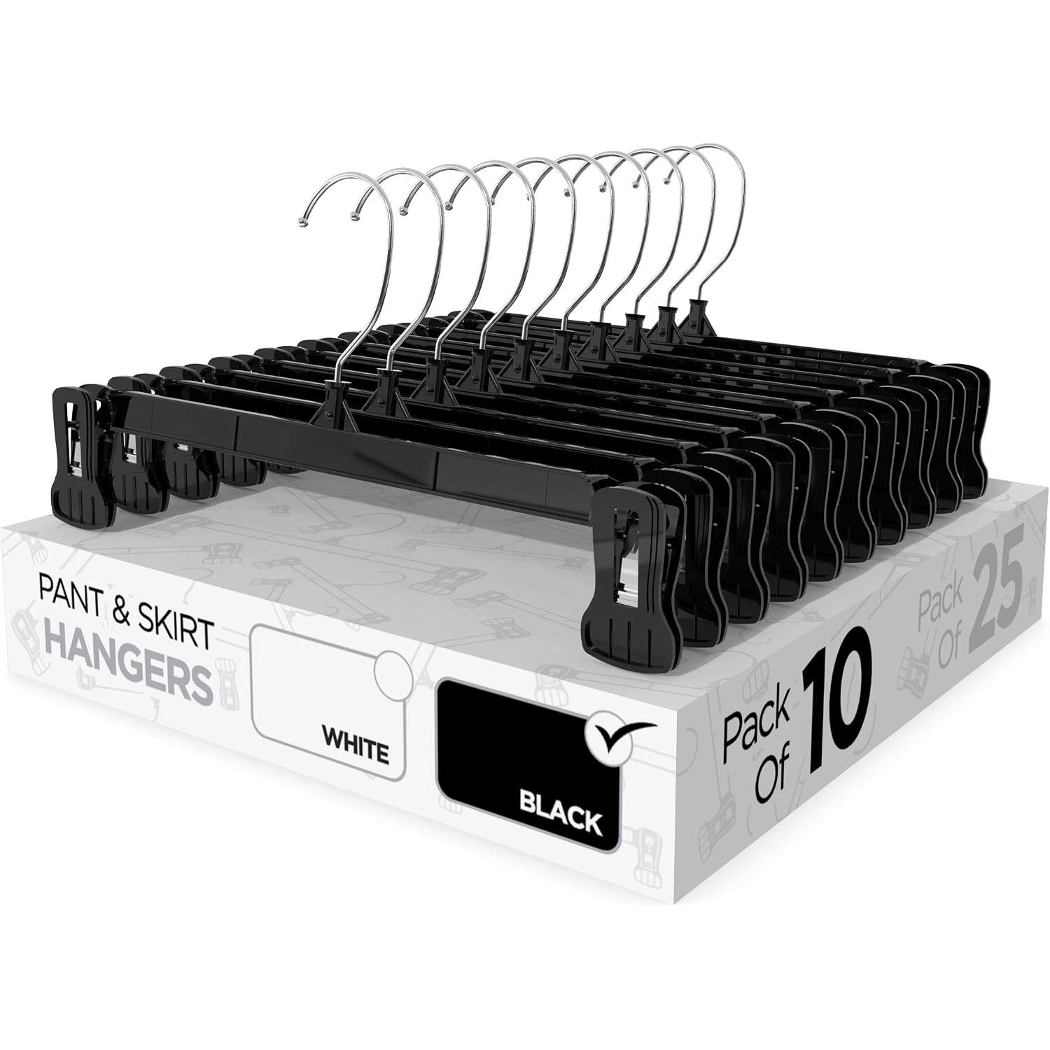 Pant & Skirt Hangers - Closet Hangers For Shorts, Shirts, Jeans, Dresses, Slacks, Coats, Clothes, Clothing, Garments & More - Durable, Space Saving & Non-Slip, Black - 10 Pack