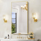 Cofeny 48X24In Gold Bathroom Mirror For Wall, Brushed Gold Rectangle Mirrors With Metal Frame, Bathroom Rectangular Mirror Modern Wall Mirror For Bedroom Living Room, Hangs Horizontal Or Vertical