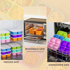 6 Pcs Bento Snack Containers, Reusable 4 Compartment Food Storage Container With Lids, Divided Lunchable Container, Freezer, Microwave & Dishwasher Safe (6 Color)