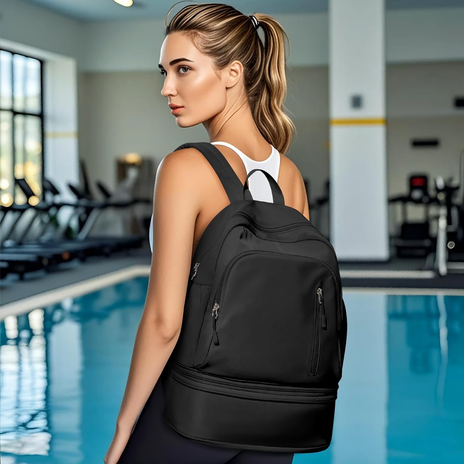 Gym Backpack For Women Men,Cheer Bag,Lightweight Gym Bag With Shoe Compartment, Waterproof Sports Backpack With Wet Pocket, Black