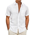 Linen Shirts For Men Short Sleeve Button Down Casual Shirt Cotton Beach Summer Collared Top With Pocket