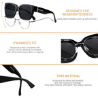 Polarized Sunglasses Fit Over Glasses for Women Men Oversized Square Shades UV400 Protection (3pack) Black + Pattern + Brown Grading