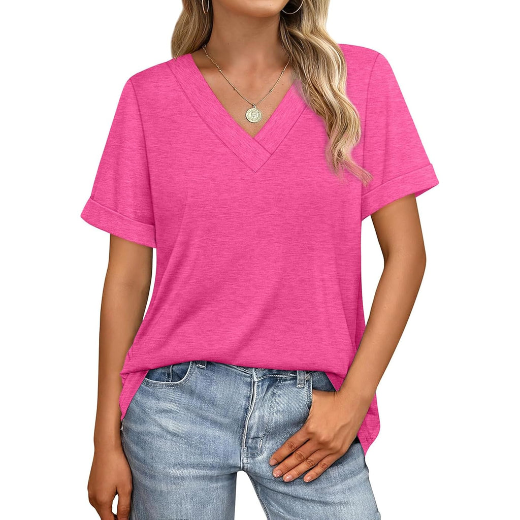 Womens Summer Tops Short Sleeve Basic Casual V Neck T Shirts Trendy Fashion 2026