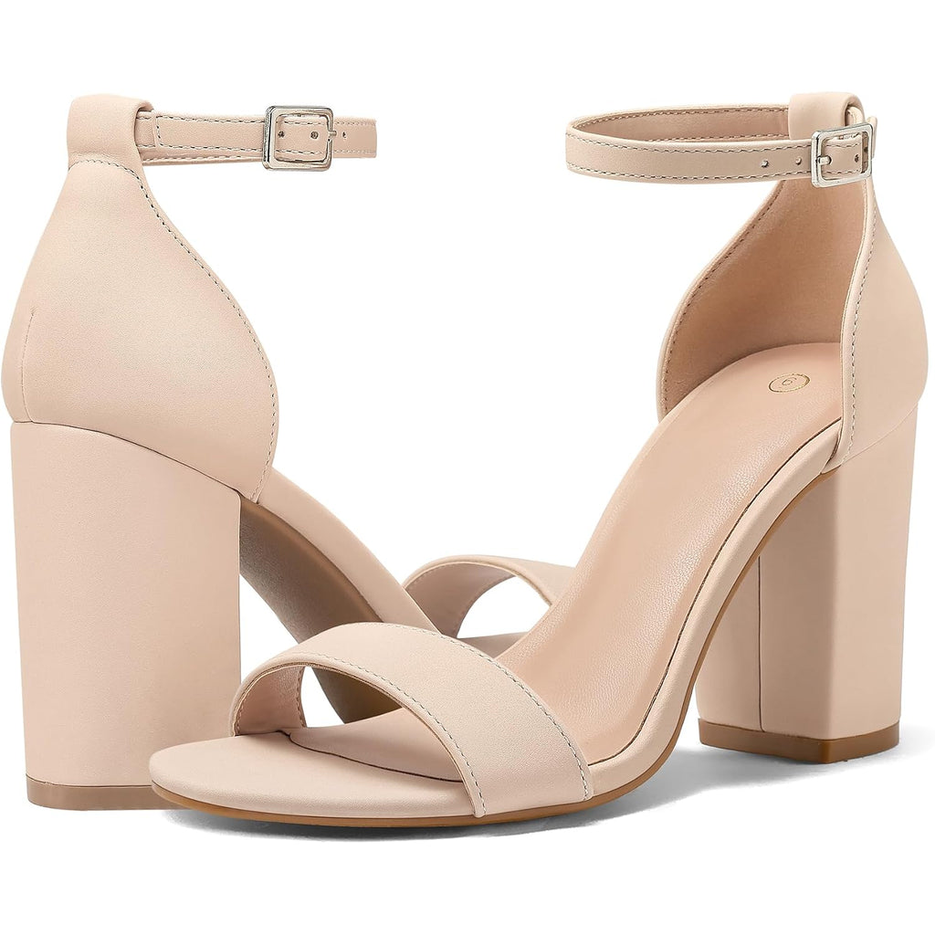 Women'S Chunky Block Heels Open Toe Ankle Strap 3.5 Inch Heeled Sandals