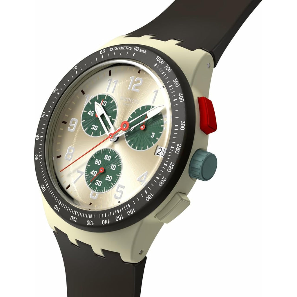 Swatch Chrono 42 Unisex Watch Dress Stainless Steel Beige Quartz Waterproof Obsidian Ink