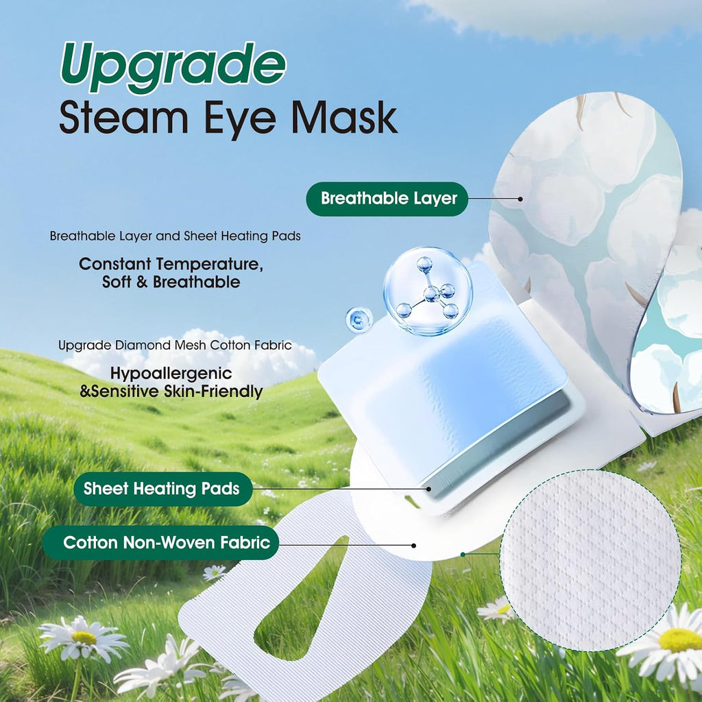 Aroic 60 Pack Steam Eye Masks Disposable, Heated Eye Mask Warm Compress For Eyes, Relaxation Mothers Day Gifts Self Care For Women, Spa Travel Essentials - Lavender, Unscented, Chamomile, Rose