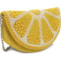 Longing To Buy Beaded Lemon Slice Clutch Purse, Yellow Evening Bag With Chain Strap, Novelty Fruit Design