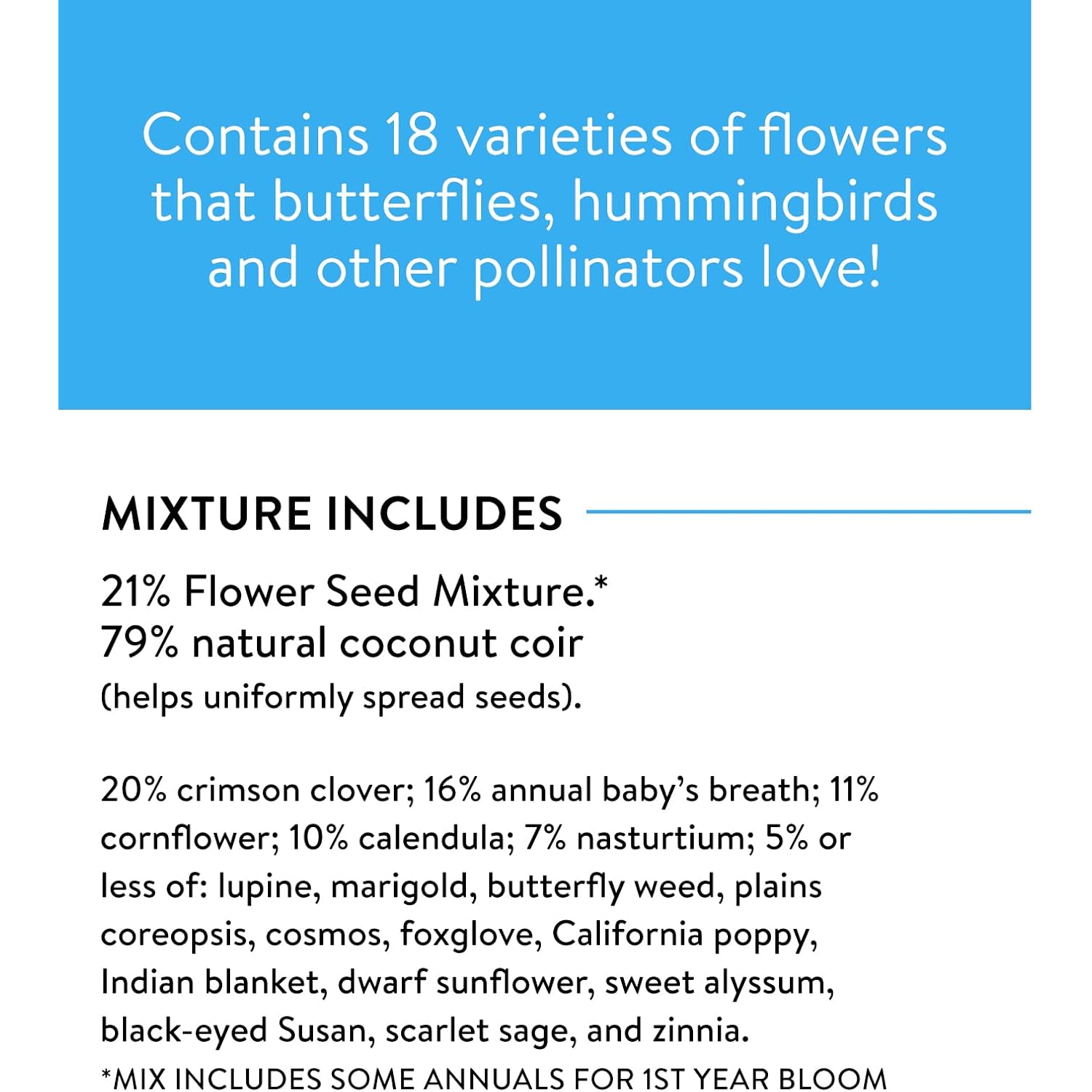 Burpee Wildflower 25,000 Bulk, 1 Bag 18 Varieties Of Non-Gmo Flower Seeds For Hummingbirds And Butterflies