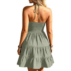 Soly Hux Women'S Summer Mini Dress Halter Backless Sleeveless A Line Ruffle Hem Flowy Cami Dresses Sundress