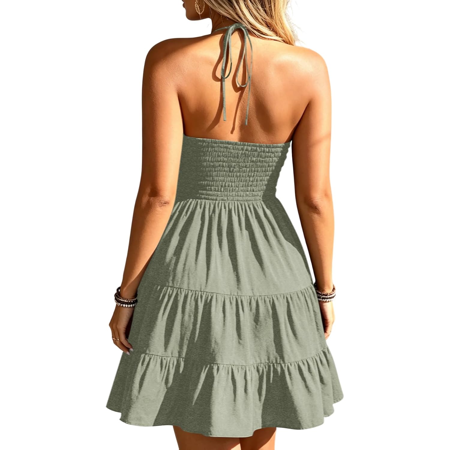 Soly Hux Women'S Summer Mini Dress Halter Backless Sleeveless A Line Ruffle Hem Flowy Cami Dresses Sundress