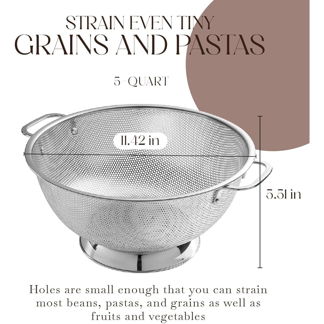 Bellemain Stainless Steel Colander For Kitchen, 5 Qt Pasta & Rice Strainer