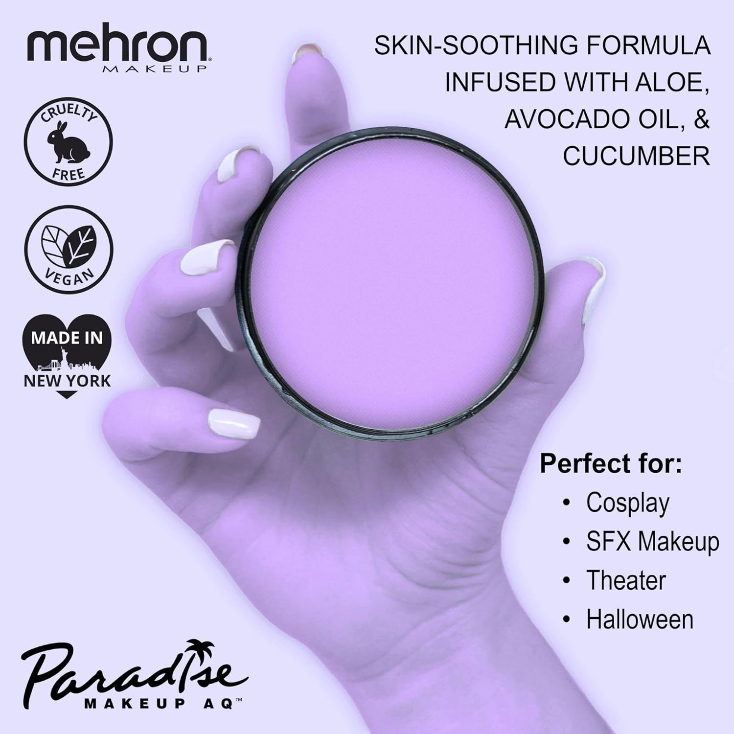 Mehron Makeup Paradise Makeup AQ Pro Size | Stage & Screen Performance, Face & Body Painting, Beauty, Cosplay, and Halloween | Water Activated Face Paint, Body Paint 1.4 oz (40 g) - Pastel Purple