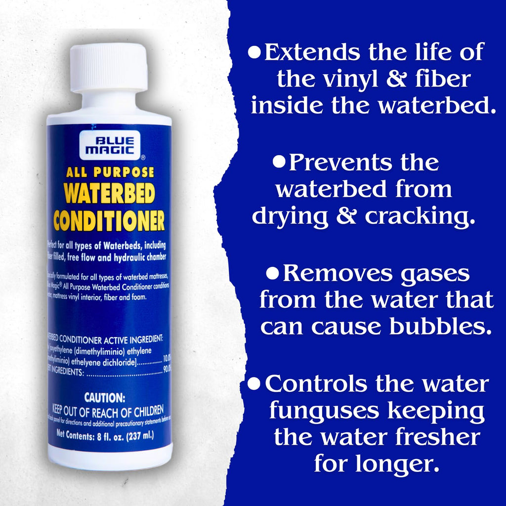 Blue Magic Waterbed Conditioner, 8 Oz Bottle, Protects Vinyl & Extends Life | Keeps Water Fresh, Protects Vinyl, Reduces Odors, And Helps Extend The Life Of Hardside And Softside Waterbeds.